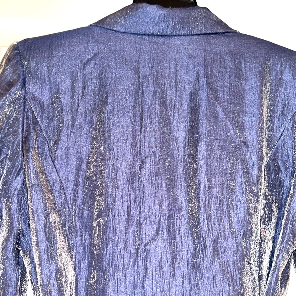Alex Evenings Button Up Jacket Tie Belt L Blue Shimmer Formal  Evening Wedding - Picture 7 of 13